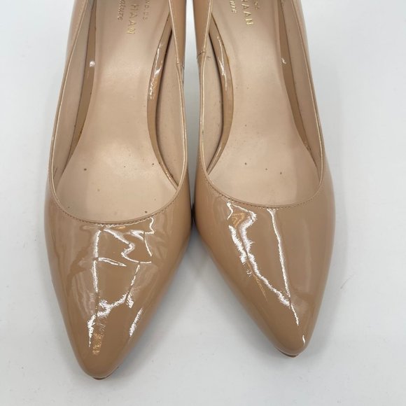 Cole Haan Tan Patent Leather Pumps | Classic Stiletto Heels - Picture 7 of 9